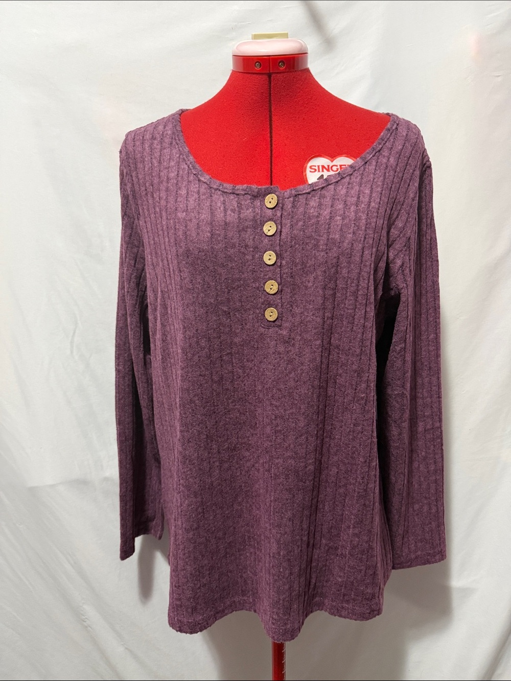 Women’s Ribbed Henley Long Sleeve Top - Plum